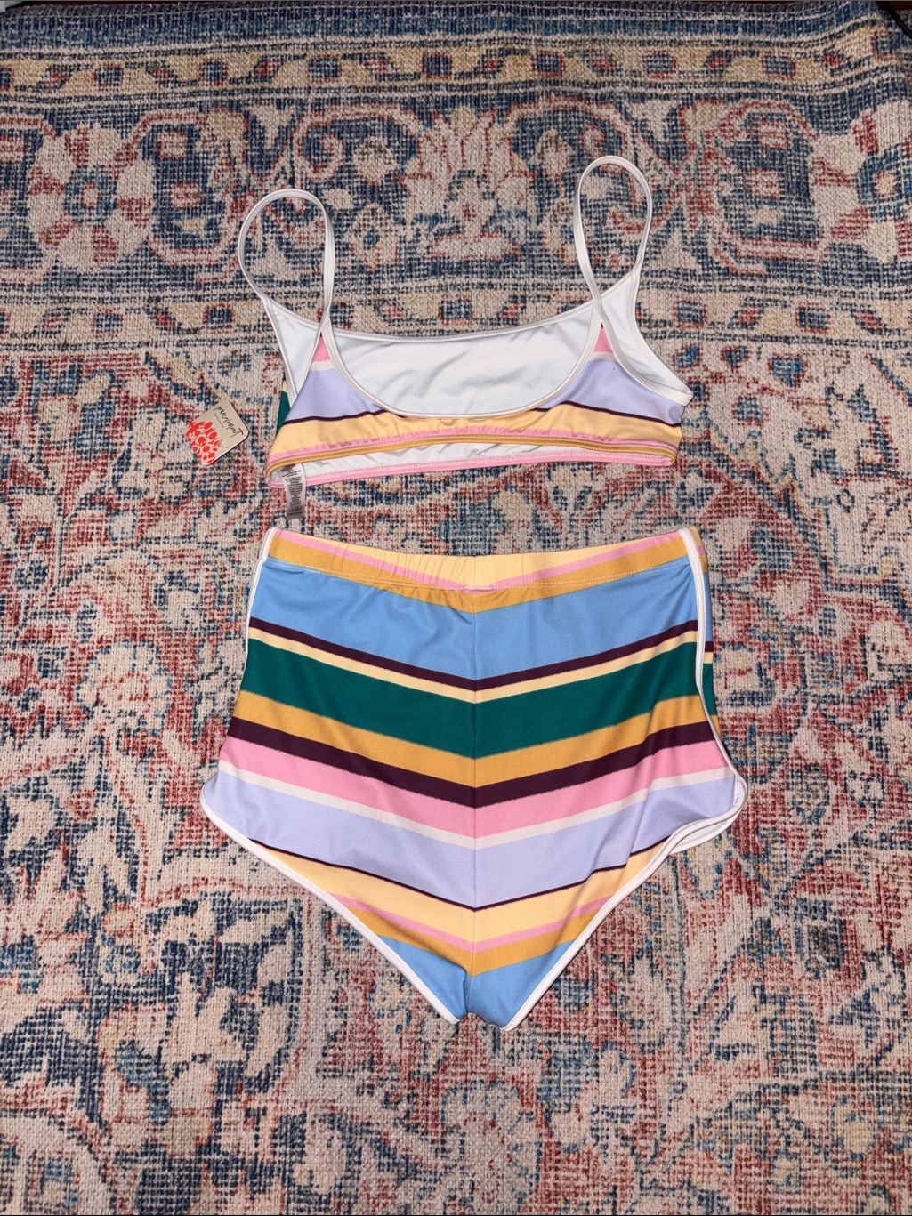 Gnash Swim X Free People Printed Bikini Set In Blue Stripe Sz M/Us 6 Nwt — image 3 of 4